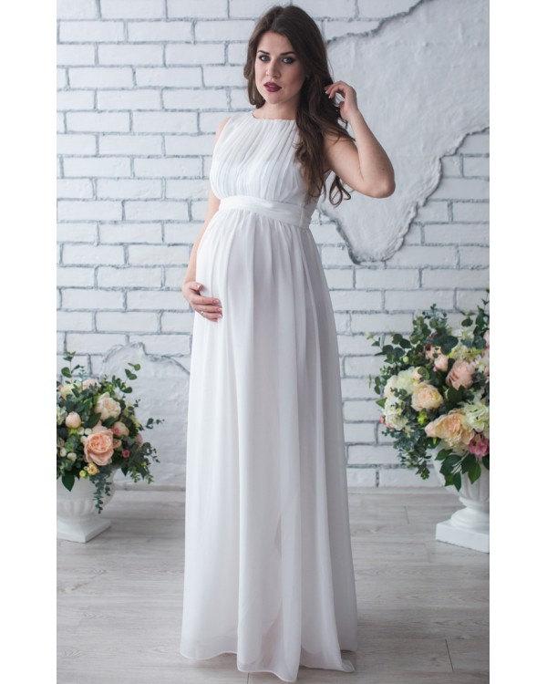 White Chiffon Dress Long Pleated Prom Dress Pregnant.Pleated Sleeveless ...