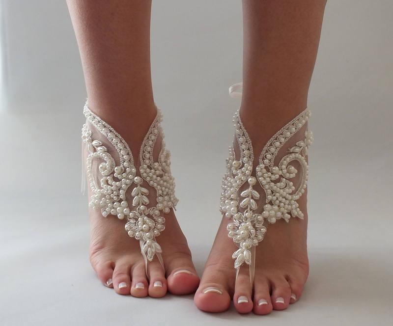 Pearl Bridal Barefoot Sandals, Wedding Barefoot Sandals, Beach Wedding ...