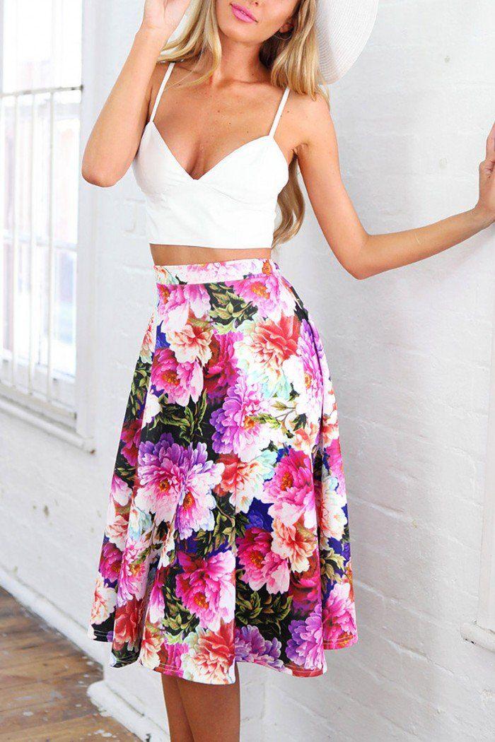 Dress - Floral Skater Skirt - US$17.95 -YOINS #2747927 - Weddbook