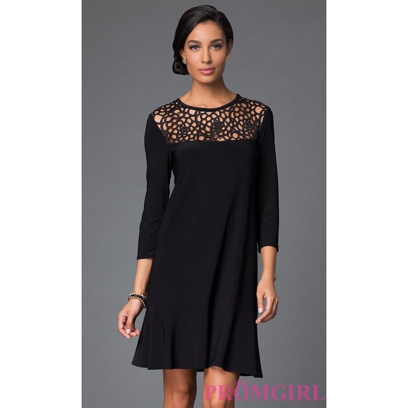Short Black Dress With Three Quarter Length Sleeves By Tiana B ...
