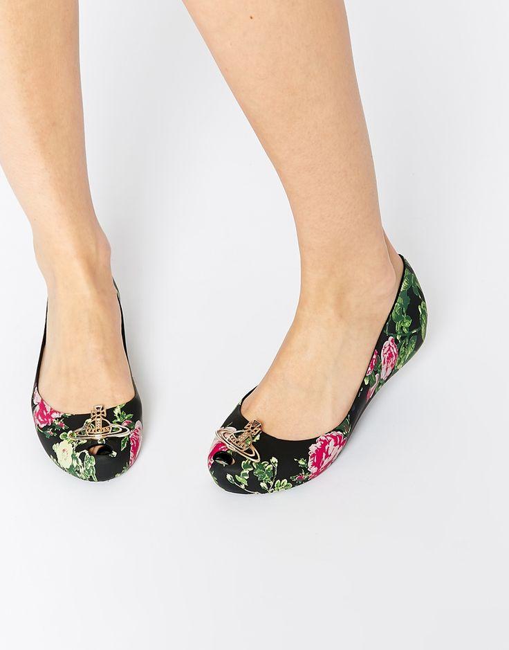 Vivienne Westwood For Melissa Black Floral Divine Orb Logo Flat Shoes ...