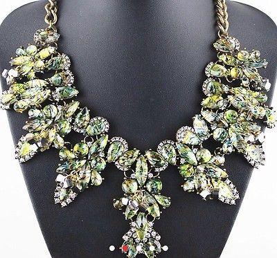 Zara Green Shourouk Diamante Flower Chunky Gold Statement Necklace Boho ...