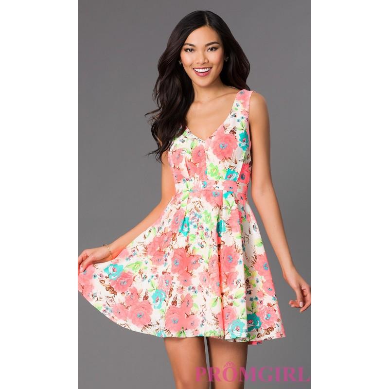 Short Sleeveless Neon Floral Print Dress - Brand Prom Dresses #2763749 ...