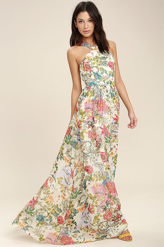 Dress - Lilja Cream Floral Print Maxi Dress #2769046 - Weddbook