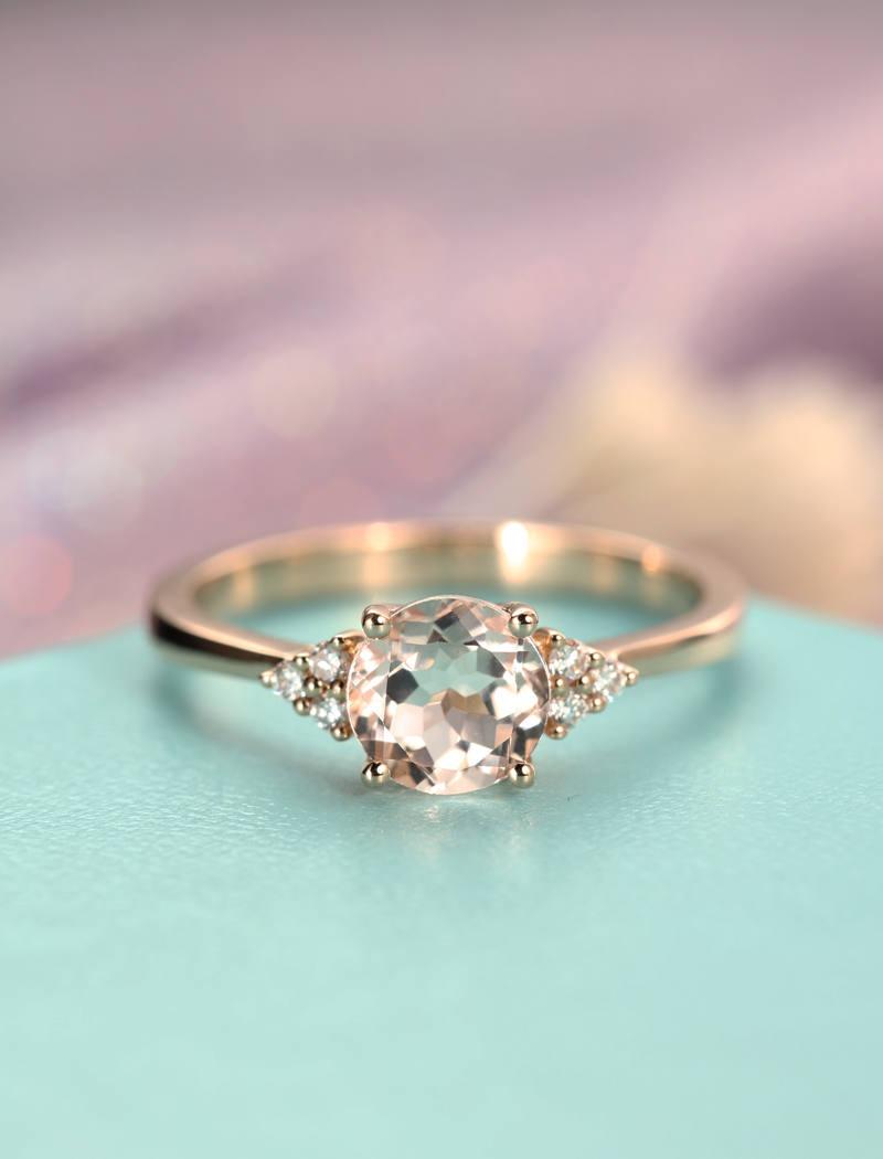Morganite Engagement Ring Rose Gold Unique Cluster Engagement Ring ...