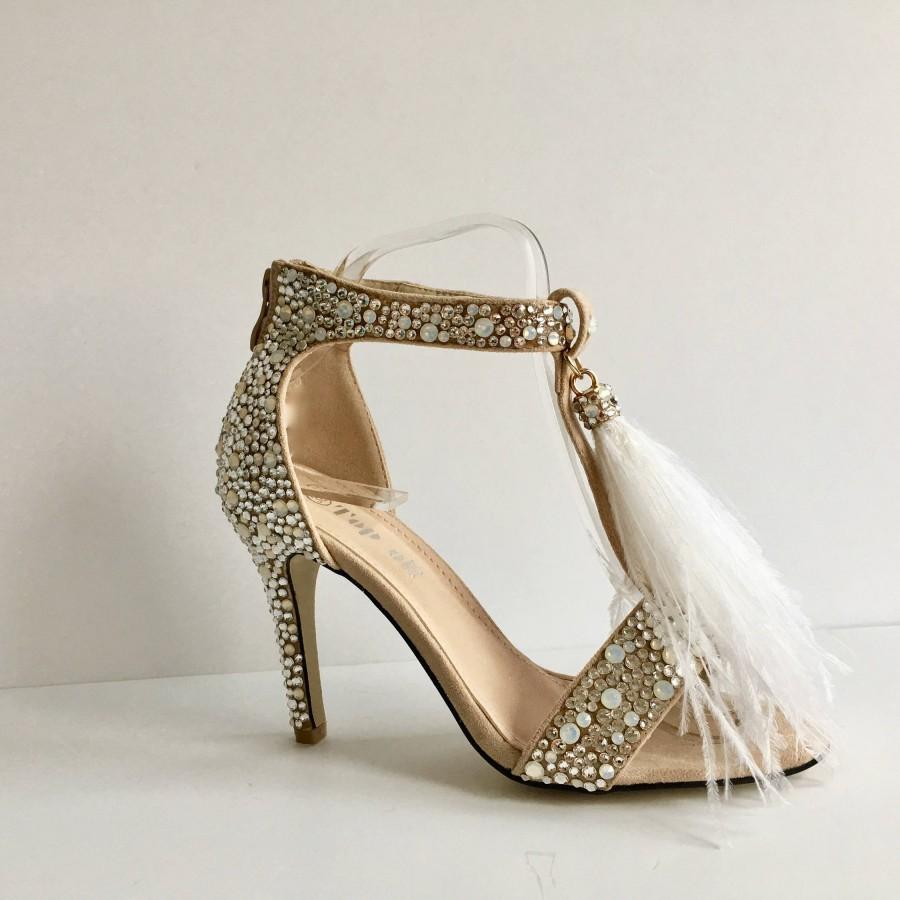 Bridal Shoes / Wedding Shoes / Nude Suede Heels With Swarovski Crystals ...