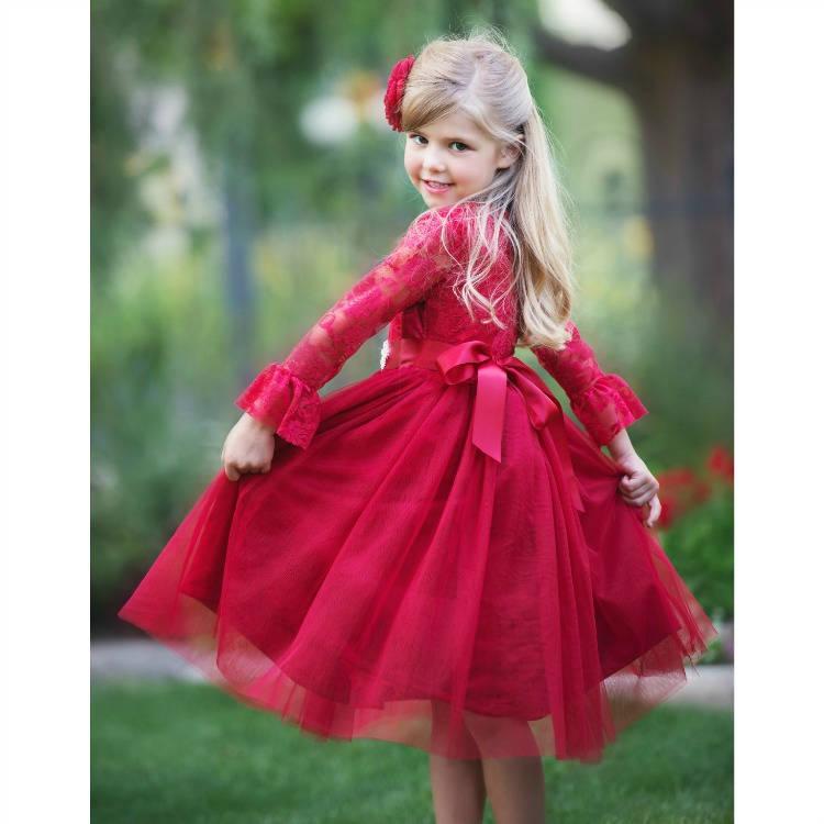 Lace Flower Girl Dress, Red Tulle Lace Flower Girl Dress, Flower Girl ...