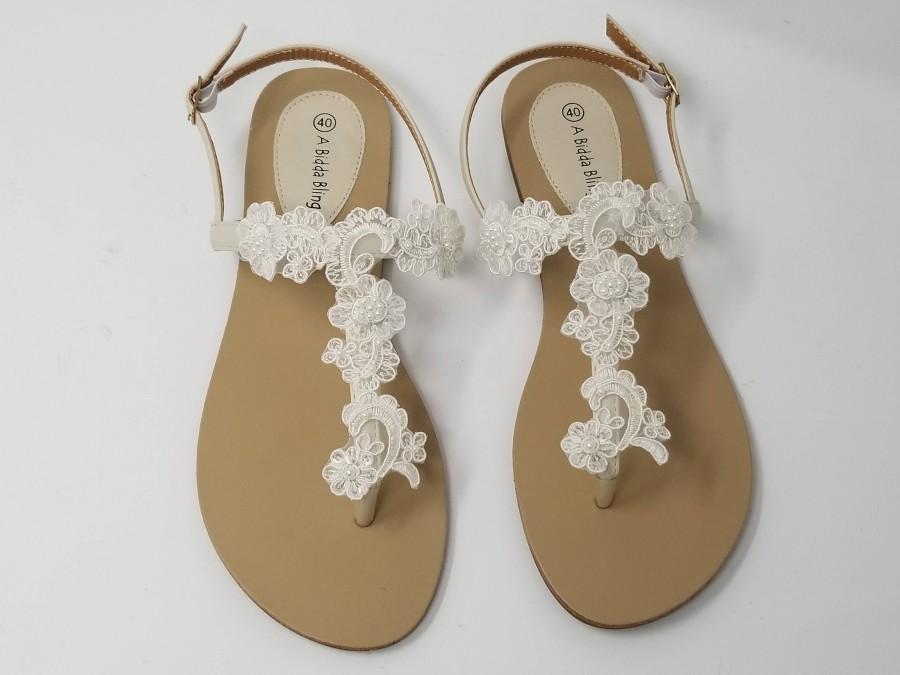 Ivory Wedding Sandals With Lace And Pearls Ivory Wedding Shoes ...