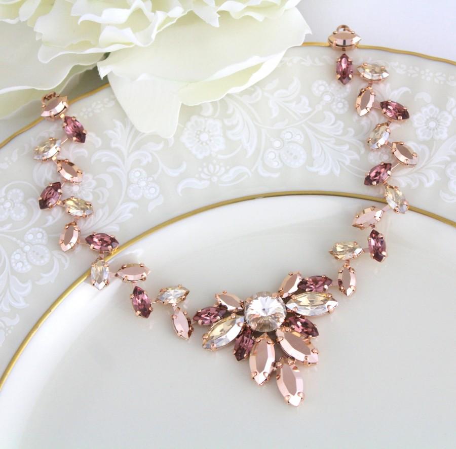 Rose Gold Necklace, Blush Bridal Necklace, Bridal Jewelry, Statement ...