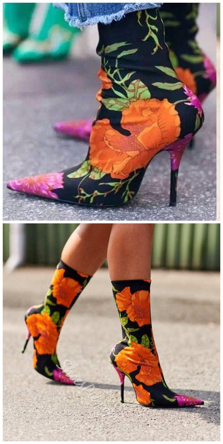 Sexy Floral High Stiletto Heels Fall Boots #2823814 - Weddbook