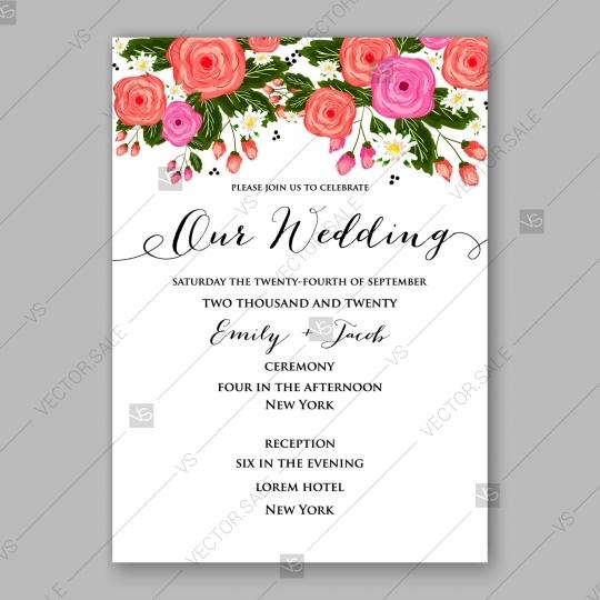Pink Rose, Peony Wedding Invitation Card Romantic Floral Background  #2840929 - Weddbook