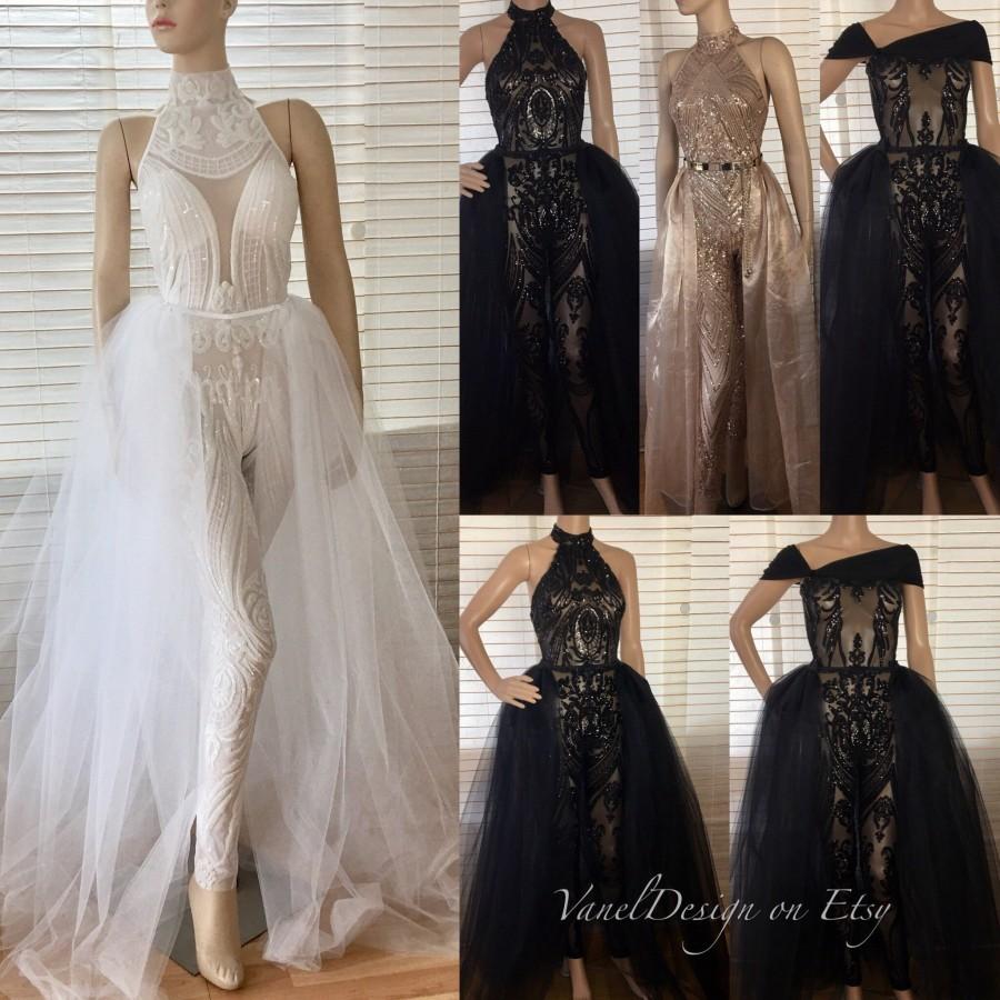 Jumpsuit Wedding Dress Bodysuit Detachable Skirt Wedding Formal ...
