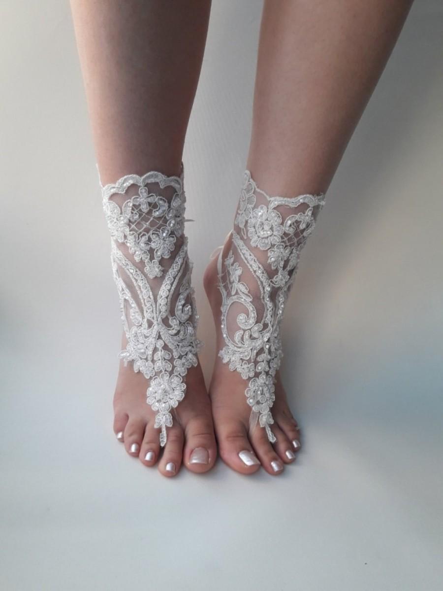 Ivory Barefoot Sandals, Bridal Shoes, Lace Sandals, Wedding Anklet ...