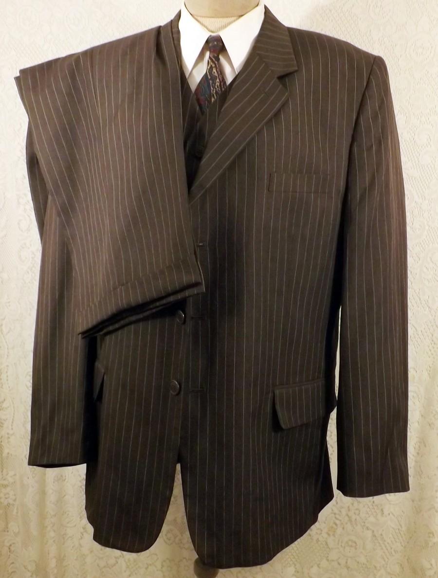 80's Vintage Italian 3 Button Gray Pin Stripe 3 Pc Suit Size 46 ...