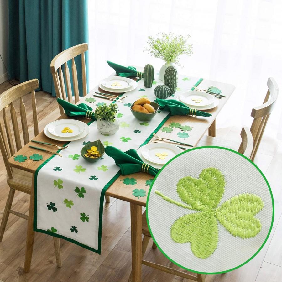 St Patrick's Day Shamrock Embroidery Irish Green Clovers White Table ...