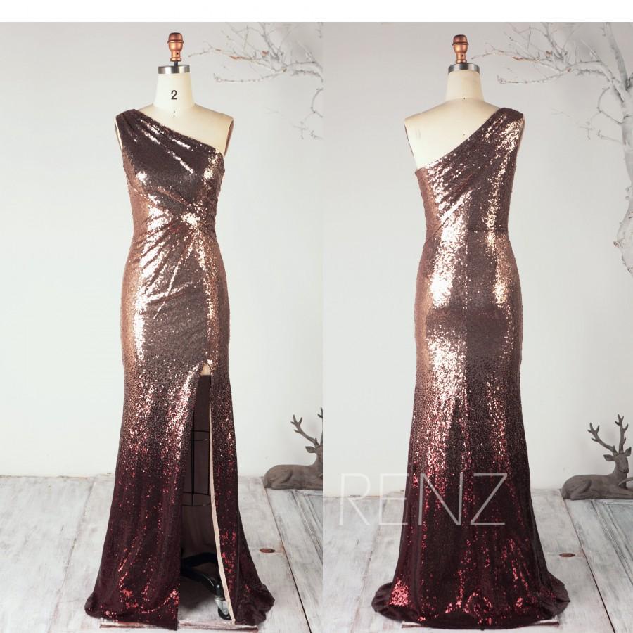 Ombre Rose Gold & Wine Sequin Party Dress Ruched One Shoulder ...