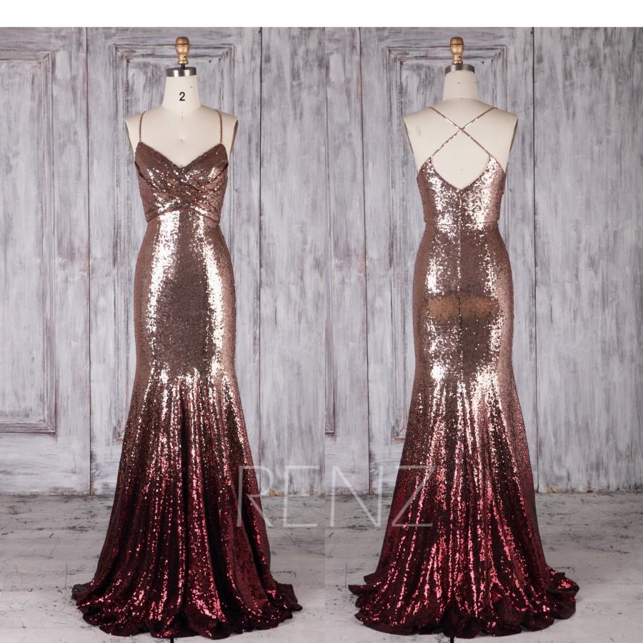 Bridesmaid Dress Rose Gold & Wine Ombre Sequin Dress,Wedding Dress,Long ...