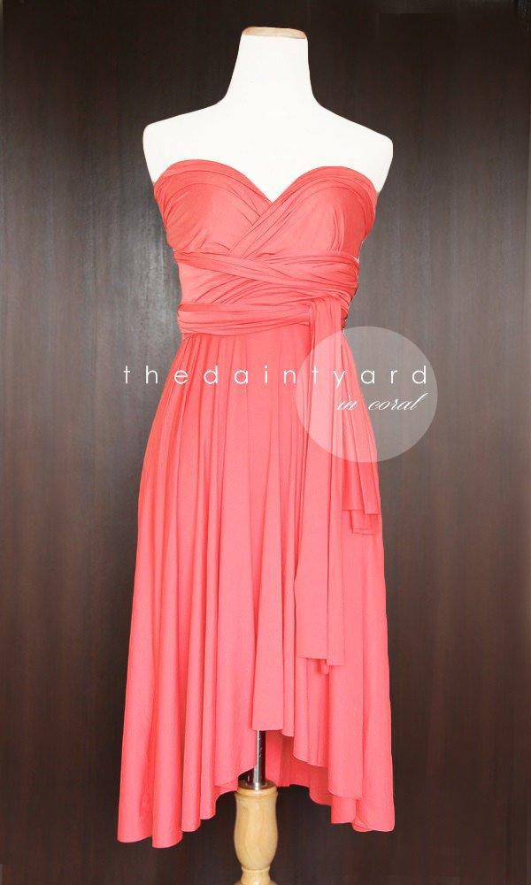 TDY Coral Short Asymmetrical Bridesmaid Dress Convertible Dress ...