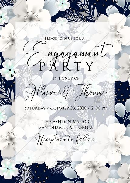 Engagement Invitation White Hydrangea Navy Blue Background Online Invite  Maker 5''x 7'' #2917879 - Weddbook