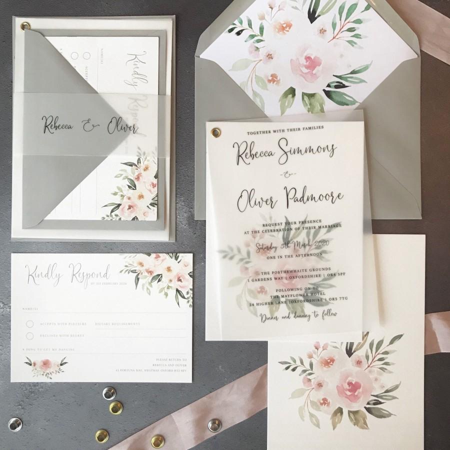 Vellum Wedding Invitation - Floral Pink Invitations Invites / Wedding ...