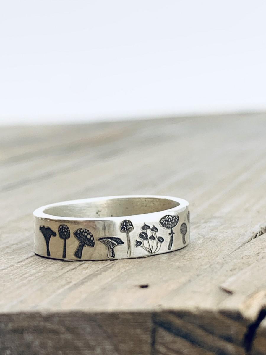 Personalized Silver Ring - Mushroom Ring - Wedding Band - Forest ...