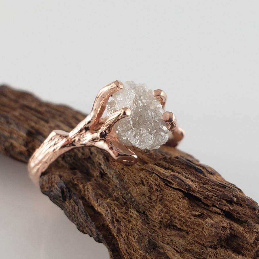 1.73 Ct Raw Uncut Rough Diamond In 14k Rose Gold Twig Engagement ...