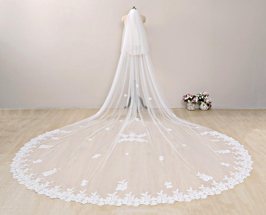Sequined Wedding Veil, Floral Bridal Veil, Two Tier Wedding Veil ...