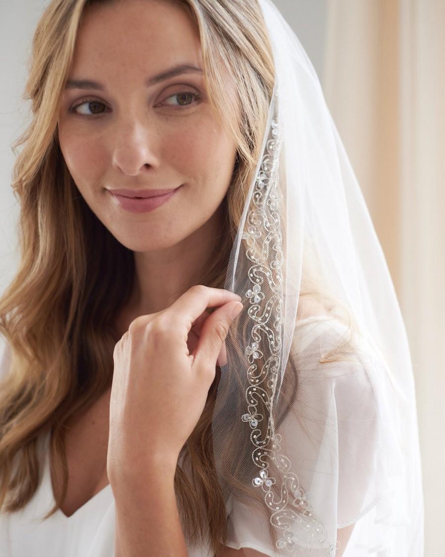 Beaded Bridal Veil, Embroidered Wedding Veil, Tulle Veil, Veil With ...