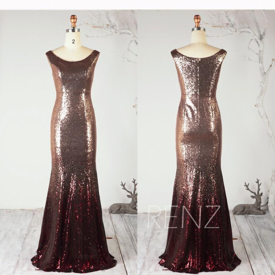Ombre Mermaid Sequin Dress Rose Gold & Wine Glitter Party Dress Scoop ...