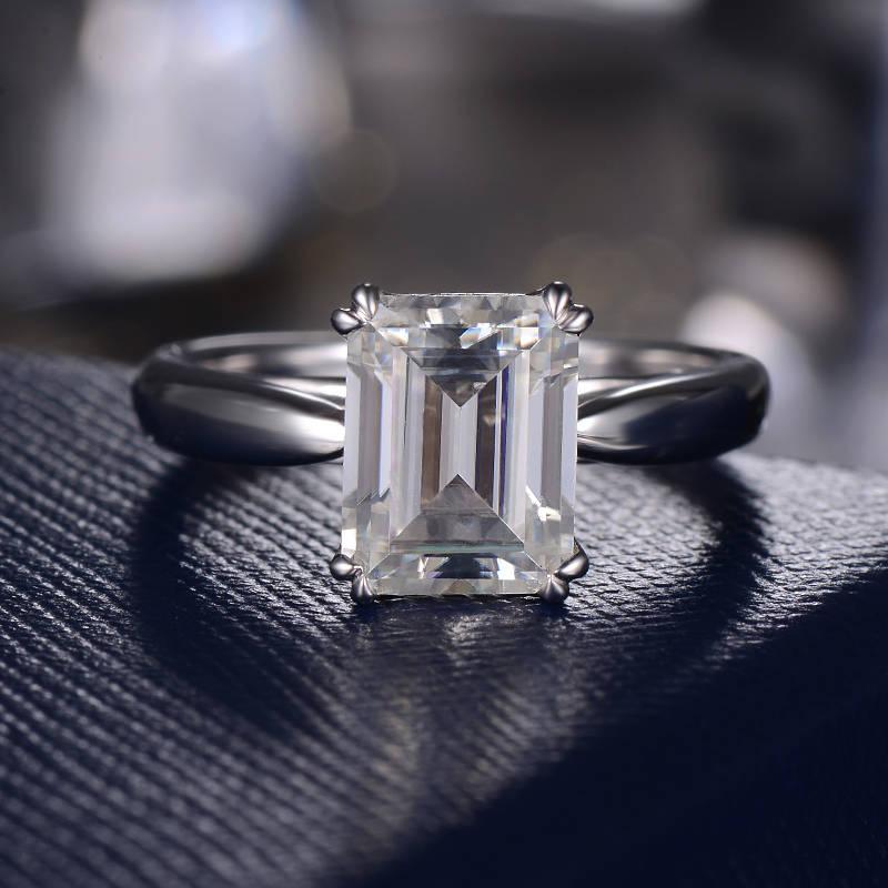 Emerald Cut Moissanite Engagement Ring Unique Moissanite Wedding Bridal ...