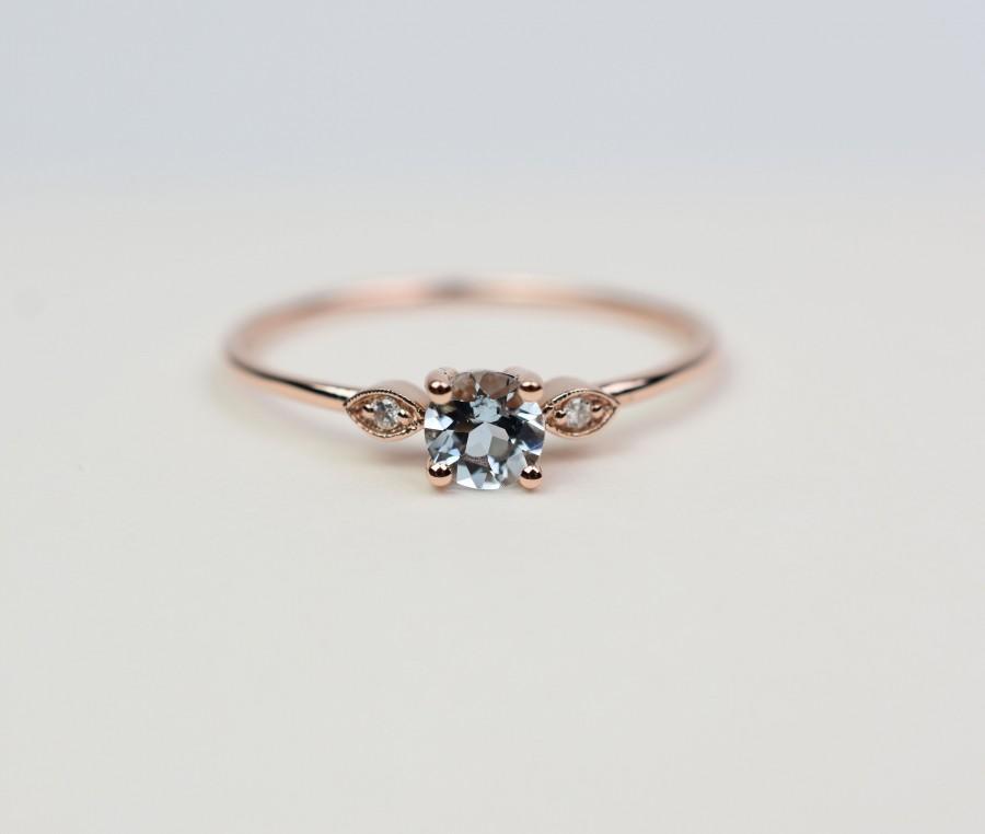 Aquamarine Ring / 14k Gold Aquamarine Ring / Diamond Aquamarine Ring ...