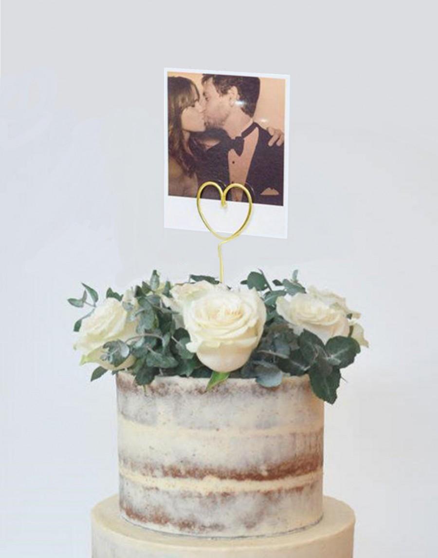 Wire Heart Photo Cake Topper, Poloroid Picture Cake Topper, Picture ...