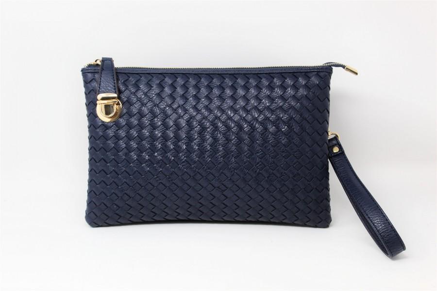 Accessories - Navy-Blue Leather Clutch Handbag #2963350 - Weddbook