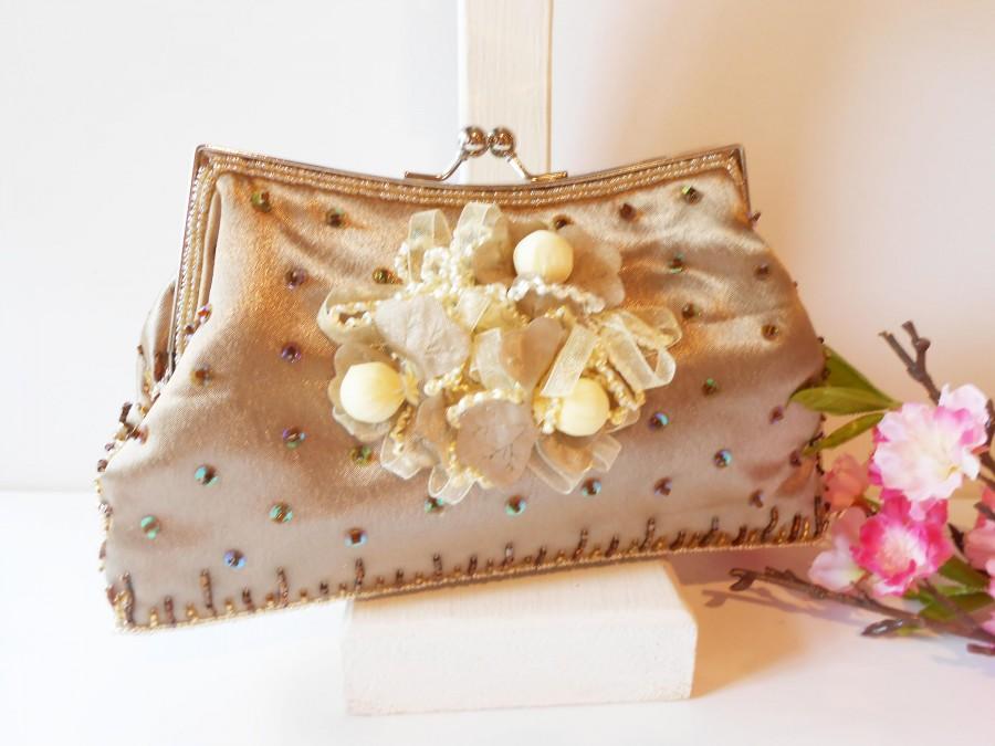 Vintage Beaded Evening Bag, Taupe Beaded Clutch Bag, Sparkly EB-0183 ...