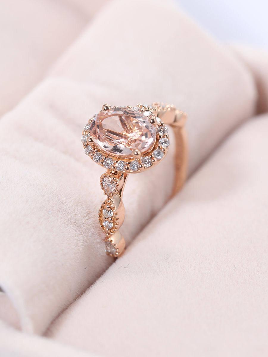 Morganite Engagement Ring,Art Deco Vintage Moissanite Wedding Ring Rose ...