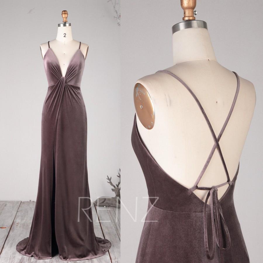 Prom Dress Dark Mauve Velvet Ruched V Neck Bridesmaid Dress Spaghetti ...