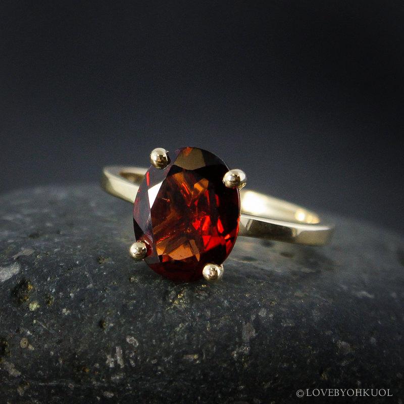 Yellow Gold Oval Cut Garnet Ring, Prong Set Red Oval Engagement Ring ...