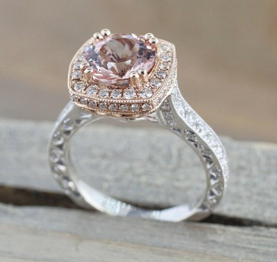 Tacori Style Morganite Art Deco Engagement Ring Morganite Cz Diamond ...