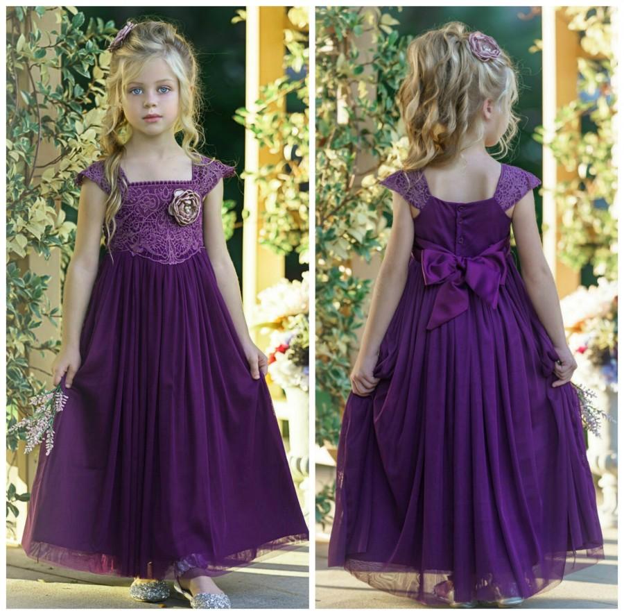 Eggplant Lace Flower Girl Dress, Tulle Rustic Flower Girl Dress ...
