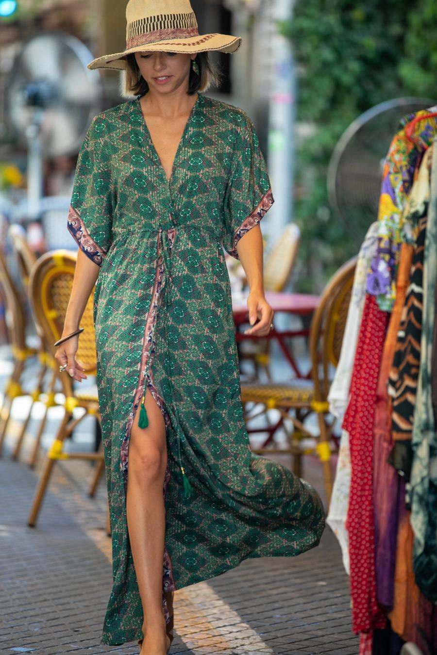 Green Silky Kaftan Summer Dress, Women Resort Vacation Beach Dress ...