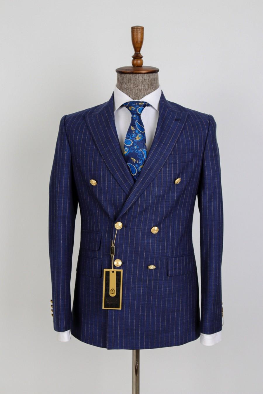 Double Breasted Striped - Golden Button Men Suit Desginer Bespoke Suit ...