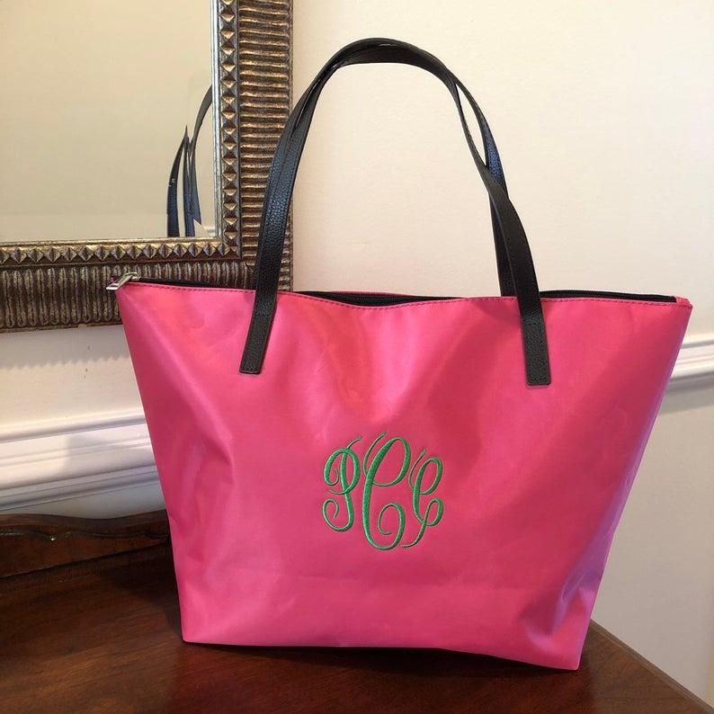 Pink Monogram Tote Bag, Womens Tote Bag Personalized Multipurpose Tote ...