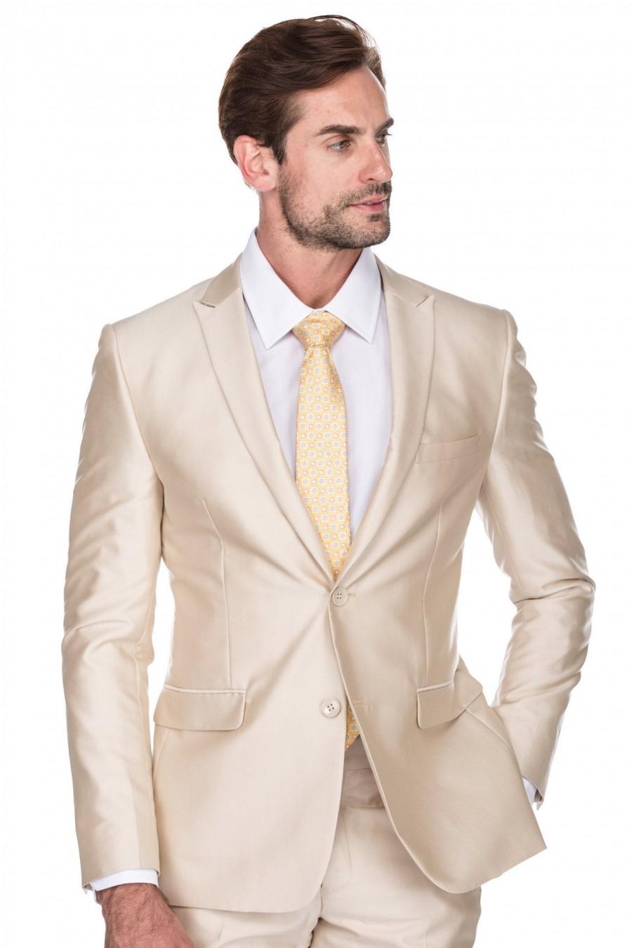 Porto Filo 2-Piece Textured Champagne Color Men's Slim Fit Wedding Suit ...
