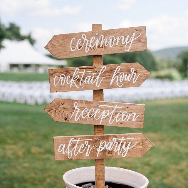 Wood Wedding Directional Sign With, Wooden Arrow Signs Wedding