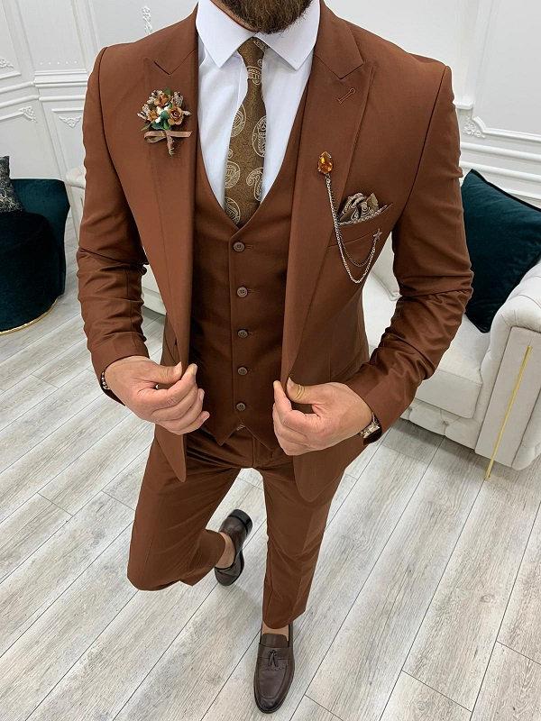Men Suits Tile 3 Piece Slim Fit One Button Wedding Groom Party Wear ...