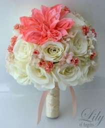Silk Wedding Bouquet 19 Weddbook 17 Piece Package Wedding Bridal Bride Maid Of Honor Bridesmaid Bouquet Boutonniere Corsage Silk Flower C Ivory Peach Lily Angeles